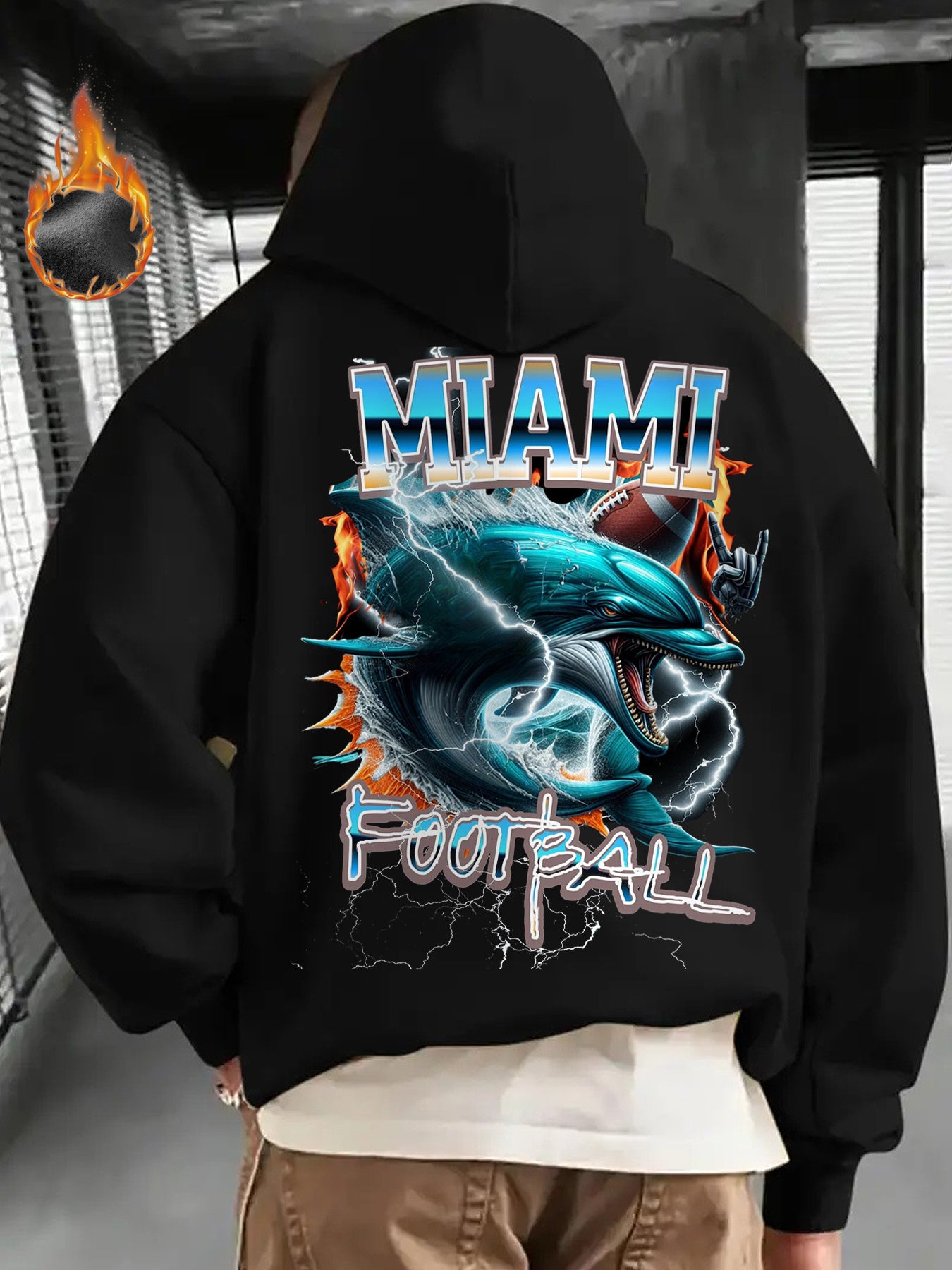 Men's Miami Football Graphic Hoodie - Cozy Fleece Pullover with Bold Men's Miami Football Graphic Hoodie - Cozy Fleece Pullover with Bold